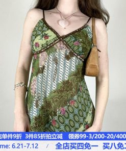 Vintage Retro Printed Camisole Top - Forest Artery Spring Plant Series, Niche Aesthetic, Y2K Fashion
