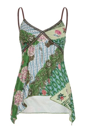 Vintage Retro Printed Camisole Top - Forest Artery Spring Plant Series, Niche Aesthetic, Y2K Fashion