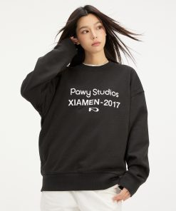 Vintage Retro Round Neck Sweatshirt - Trendy Basic Logo Printed Long Sleeve Top for Casual Y2K Style Fashion