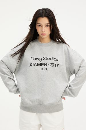 Vintage Retro Round Neck Sweatshirt - Trendy Basic Logo Printed Long Sleeve Top for Casual Y2K Style Fashion