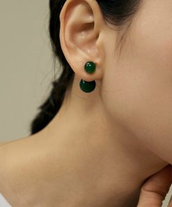 Vintage Round Black Agate & Tiger Eye Crystal Bead Earrings - Natural Stone Silver Needle Design, Boho Chic Jewelry