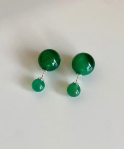 Vintage Round Black Agate & Tiger Eye Crystal Bead Earrings - Natural Stone Silver Needle Design, Boho Chic Jewelry