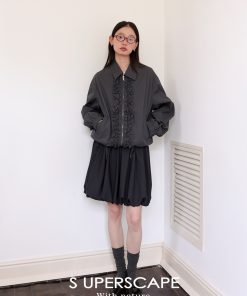 Vintage Ruffled Collar Short Jacket - Retro 90s Style Outerwear for Chic Layering