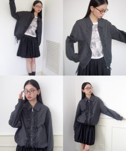 Vintage Ruffled Collar Short Jacket - Retro 90s Style Outerwear for Chic Layering