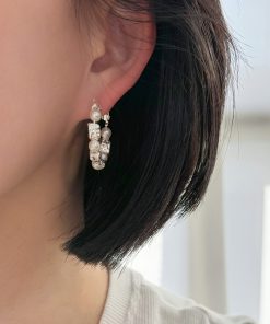 Vintage Shattered Silver Pearl Large Hoop Earrings - Versatile High-End Clip-On Accessories for Statement Style