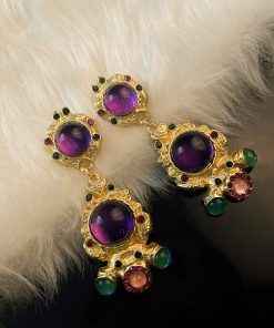 Vintage Silver Pin Earrings with Diamond Inlays, Irregular Metal Design, Retro Court Style Ear Accessories