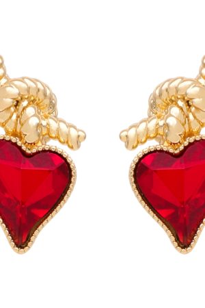 Vintage Silver Ruby Heart Knot Earrings for Women - Floating Design, Elegant Metal Ear Clips, Perfect for Formal or Casual Wear