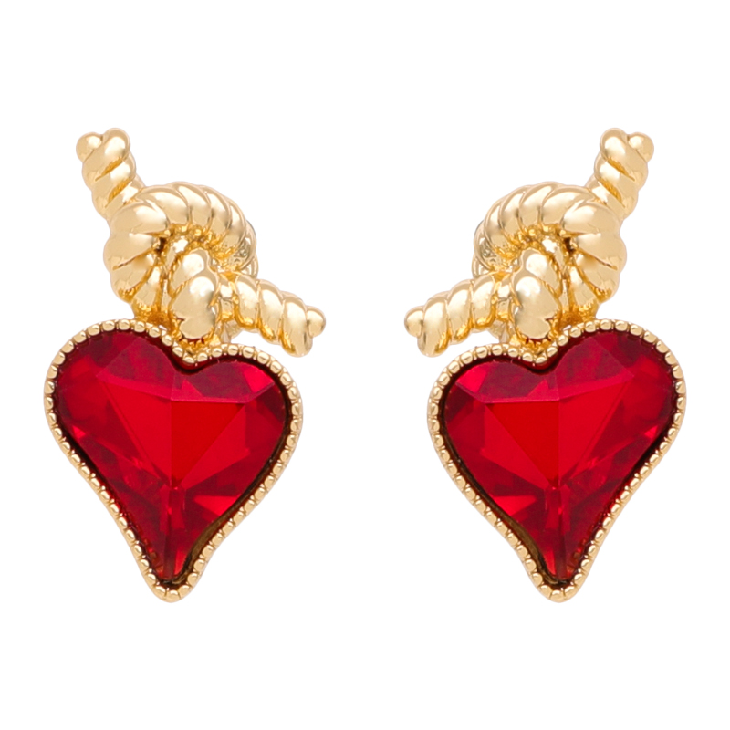 Vintage Silver Ruby Heart Knot Earrings for Women - Floating Design, Elegant Metal Ear Clips, Perfect for Formal or Casual Wear