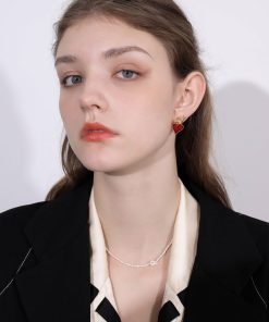 Vintage Silver Ruby Heart Knot Earrings for Women - Floating Design, Elegant Metal Ear Clips, Perfect for Formal or Casual Wear