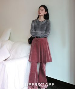 Vintage Slim-Fit Corduroy Flared Pants for Women - 90s Inspired Retro Style Trousers