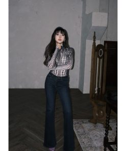 Vintage Slim Fit Jeans for Women - Mid-Low Waist Straight Leg with Slight Flare - Versatile Long Pants - Y2K Style Fashion
