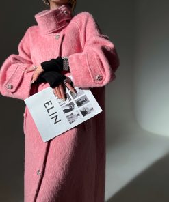 Vintage Stand Collar Black Wool Coat for Women - 2025 Winter Long Overcoat in Classic Style