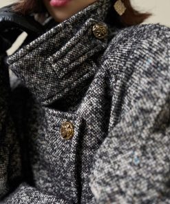 Vintage Stand Collar Black Wool Coat for Women - 2025 Winter Long Overcoat in Classic Style