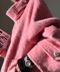 Vintage Stand Collar Black Wool Coat for Women - 2025 Winter Long Overcoat in Classic Style