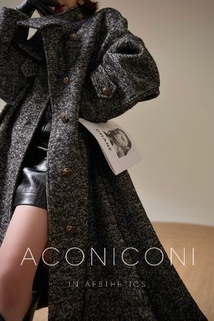 Vintage Stand Collar Black Wool Coat for Women - 2025 Winter Long Overcoat in Classic Style