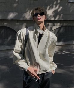 Vintage Stand Collar Leather Jacket for Men and Women, High-End Loose Fit with Shoulder Pads, Short Motorcycle Coat for Spring and Autumn