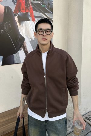 Vintage Stand Collar Zipper Hoodie Jacket for Men - Korean Style Loose Casual Top for Autumn & Winter Fashion