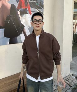 Vintage Stand Collar Zipper Hoodie Jacket for Men - Korean Style Loose Casual Top for Autumn & Winter Fashion