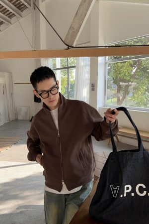 Vintage Stand Collar Zipper Hoodie Jacket for Men - Korean Style Loose Casual Top for Autumn & Winter Fashion
