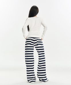 Vintage Striped Wide-Leg Sweatpants for Women - Comfortable Loose Fit Autumn Fashion Pants