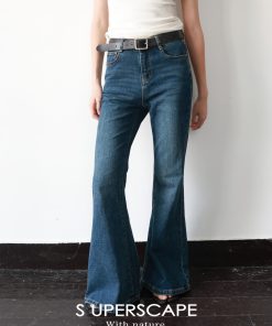 Vintage-Style Dark Washed Denim Flared Pants - Ground-Dragging, Slimming Fit for a 90s Y2K Look