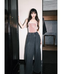 Vintage-Style High-Waisted Women's Jeans, Luxury Slimming Straight-Leg Loose Wide-Leg Pants, Trendy Y2K Fashion, Floor-Length Design.
