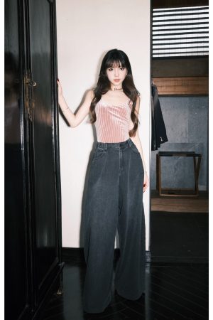 Vintage-Style High-Waisted Women's Jeans, Luxury Slimming Straight-Leg Loose Wide-Leg Pants, Trendy Y2K Fashion, Floor-Length Design.