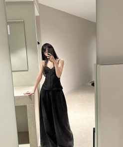 Vintage-Style High-Waisted Women's Jeans, Luxury Slimming Straight-Leg Loose Wide-Leg Pants, Trendy Y2K Fashion, Floor-Length Design.