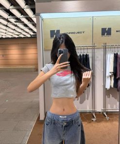 Vintage-Style Pumpkin Water-Washed Patchwork Low-Waist Wide-Leg Denim Pants for Casual Slimming Floor-Length Look