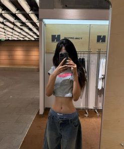 Vintage-Style Pumpkin Water-Washed Patchwork Low-Waist Wide-Leg Denim Pants for Casual Slimming Floor-Length Look