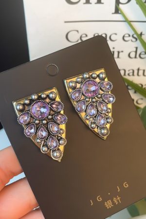 Vintage-Style Red and Black Geometric Full-Diamond Drop Earrings with 925 Silver Pins, Retro Hong Kong-Inspired Fashion Jewelry