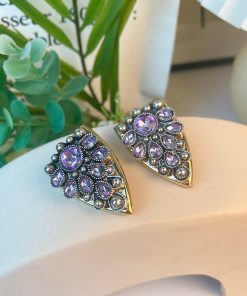 Vintage-Style Red and Black Geometric Full-Diamond Drop Earrings with 925 Silver Pins, Retro Hong Kong-Inspired Fashion Jewelry