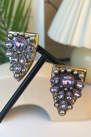Vintage-Style Red and Black Geometric Full-Diamond Drop Earrings with 925 Silver Pins, Retro Hong Kong-Inspired Fashion Jewelry