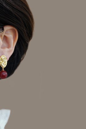 Vintage Style Wine Red Ball Drop Earrings - Unique Design for Autumn Winter 2025 High-End Fashion Accessory