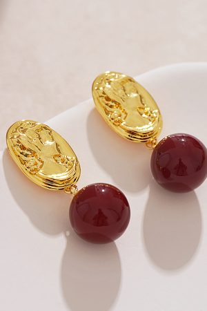 Vintage Style Wine Red Ball Drop Earrings - Unique Design for Autumn Winter 2025 High-End Fashion Accessory