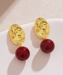 Vintage Style Wine Red Ball Drop Earrings - Unique Design for Autumn Winter 2025 High-End Fashion Accessory