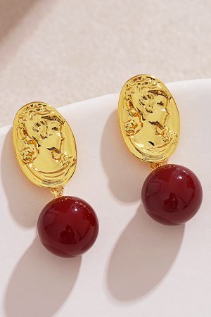 Vintage Style Wine Red Ball Drop Earrings - Unique Design for Autumn Winter 2025 High-End Fashion Accessory