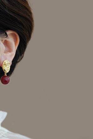Vintage Style Wine Red Ball Drop Earrings - Unique Design for Autumn Winter 2025 High-End Fashion Accessory