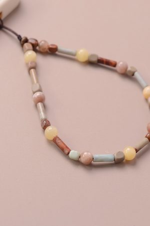 Vintage Sunstone Shoushan Stone Phone Chain - Unisex Bead Necklace with High-End Pendant - Trendy Accessory for Fashion Lovers
