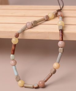 Vintage Sunstone Shoushan Stone Phone Chain - Unisex Bead Necklace with High-End Pendant - Trendy Accessory for Fashion Lovers