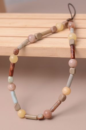 Vintage Sunstone Shoushan Stone Phone Chain - Unisex Bead Necklace with High-End Pendant - Trendy Accessory for Fashion Lovers