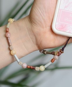 Vintage Sunstone Shoushan Stone Phone Chain - Unisex Bead Necklace with High-End Pendant - Trendy Accessory for Fashion Lovers