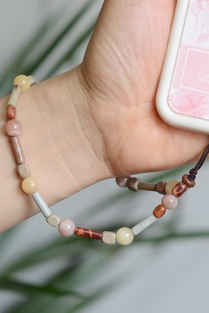 Vintage Sunstone Shoushan Stone Phone Chain - Unisex Bead Necklace with High-End Pendant - Trendy Accessory for Fashion Lovers
