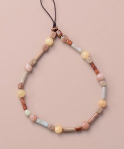 Vintage Sunstone Shoushan Stone Phone Chain - Unisex Bead Necklace with High-End Pendant - Trendy Accessory for Fashion Lovers