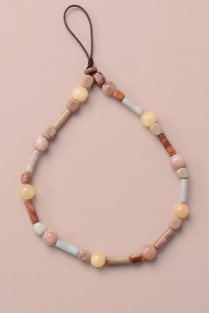 Vintage Sunstone Shoushan Stone Phone Chain - Unisex Bead Necklace with High-End Pendant - Trendy Accessory for Fashion Lovers