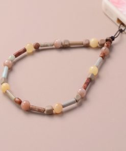 Vintage Sunstone Shoushan Stone Phone Chain - Unisex Bead Necklace with High-End Pendant - Trendy Accessory for Fashion Lovers