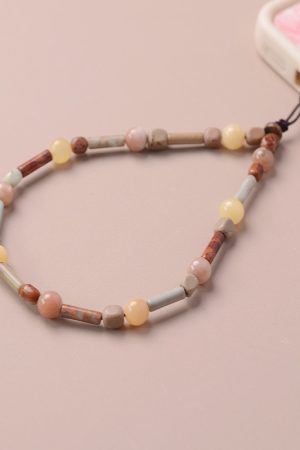 Vintage Sunstone Shoushan Stone Phone Chain - Unisex Bead Necklace with High-End Pendant - Trendy Accessory for Fashion Lovers