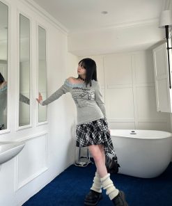 Vintage Sweet Lace Trim Asymmetrical Shoulder T-shirt with Sassy Letter Print for Spring Summer, Y2K Style