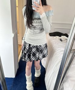 Vintage Sweet Lace Trim Asymmetrical Shoulder T-shirt with Sassy Letter Print for Spring Summer, Y2K Style