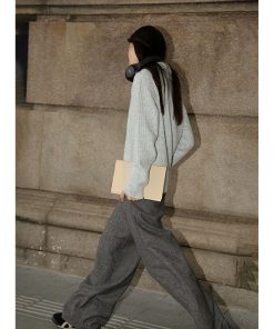 Vintage Two-Tone Curved High-Waisted Slimming Woolen Pants - Retro Chic for Y2K and 90s Style Lovers